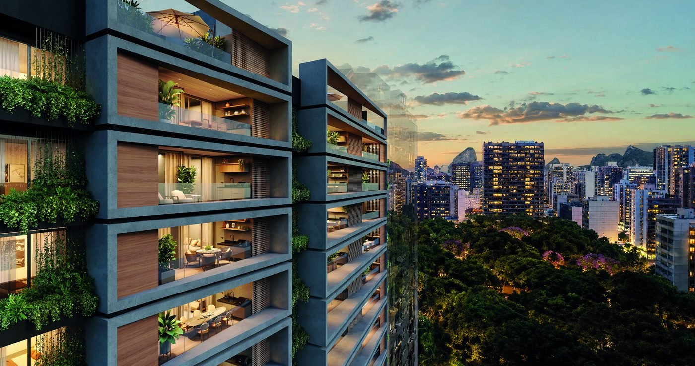 Perspectiva do Baume Icaraí ao entardecer, com vista para o verde do Campo de São Bento