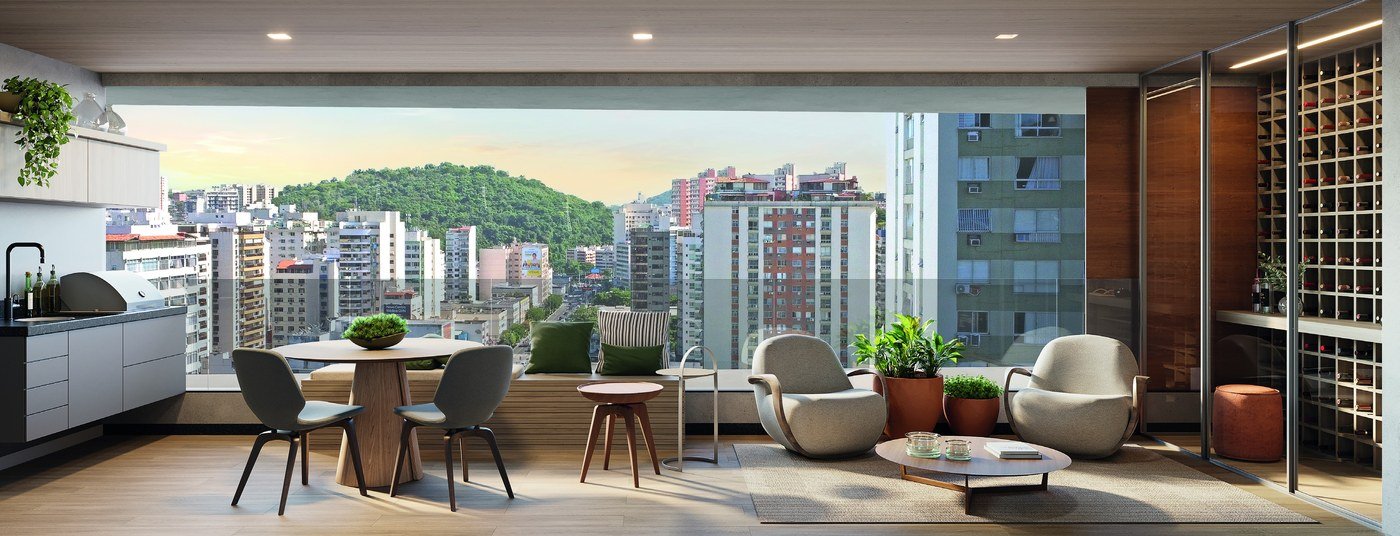Perspectiva da varanda integrada de um apartamento do Baume Icaraí